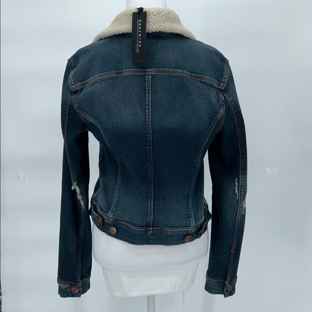 Greywire Sherpa Collar Denim Jacket Dark Wash Fitted Women Size L - Picture 6 of 12